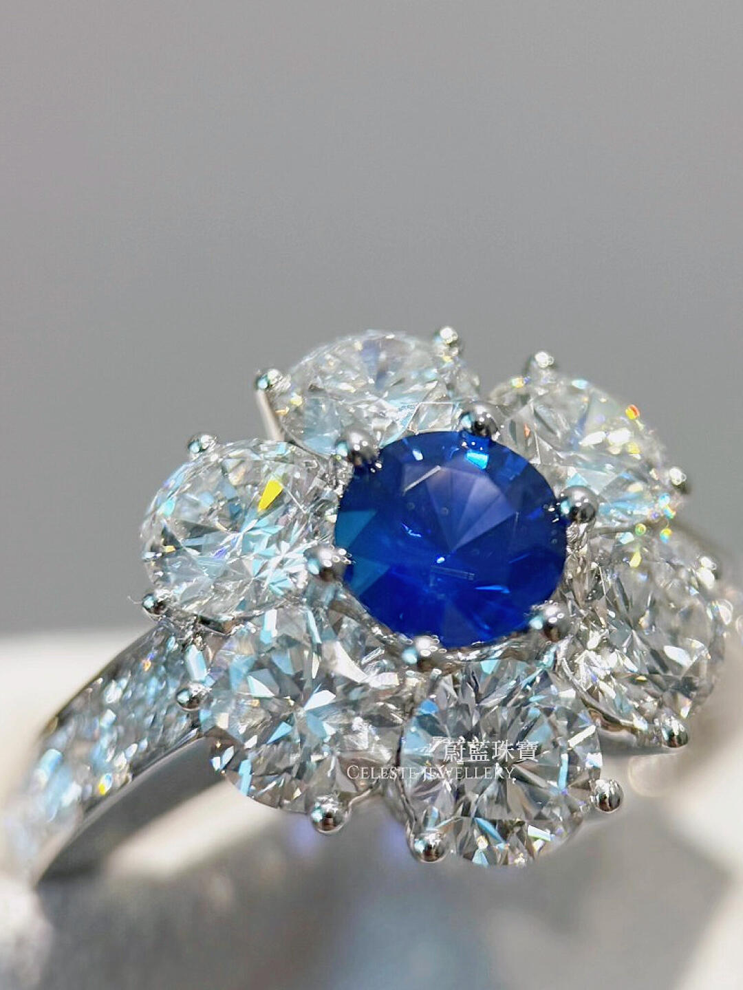 A Little Blue Flower for Summer Sapphire Sunflower Ring