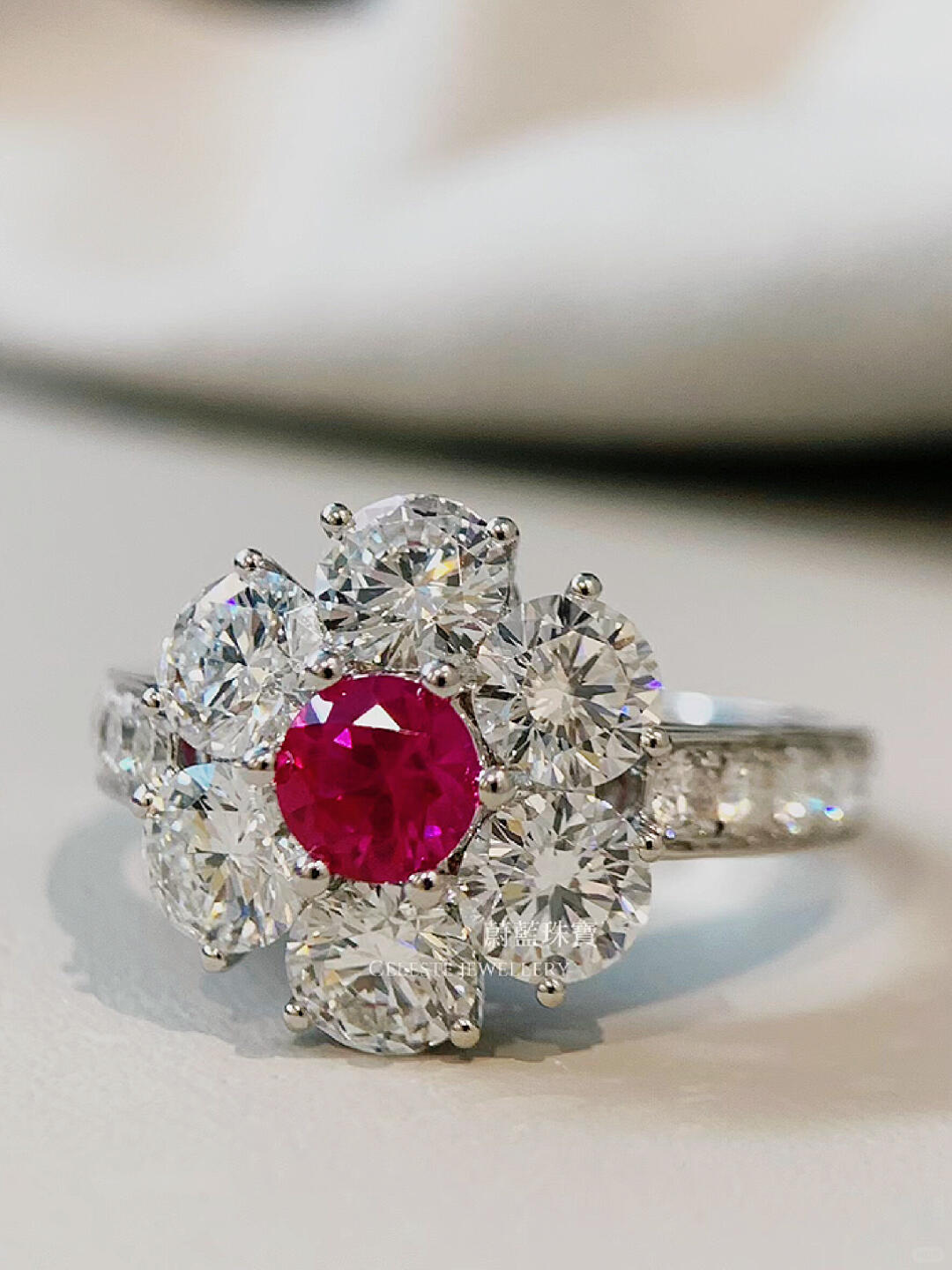 Children’s Day Little Red Flower Ruby Ring