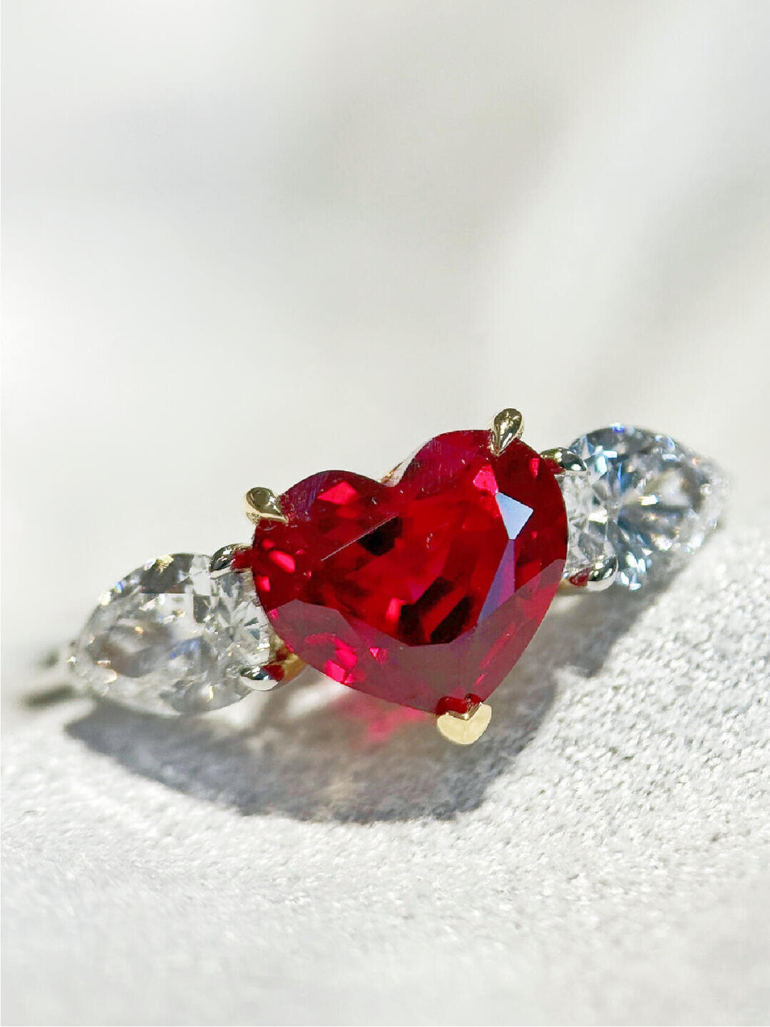 Heart Ruby Three-Stone Ring