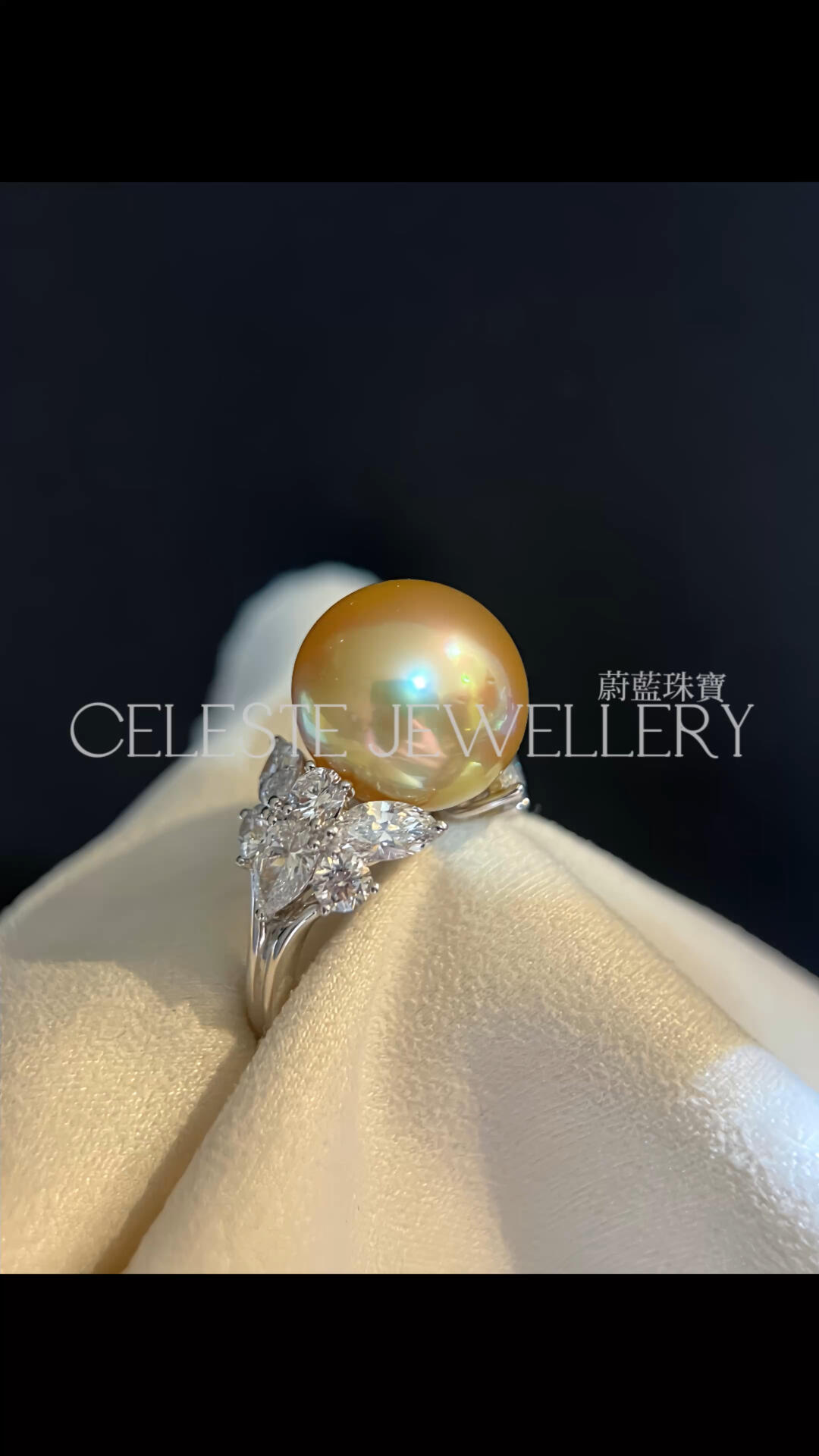 A romantic encounter between golden pearls and diamonds brooch